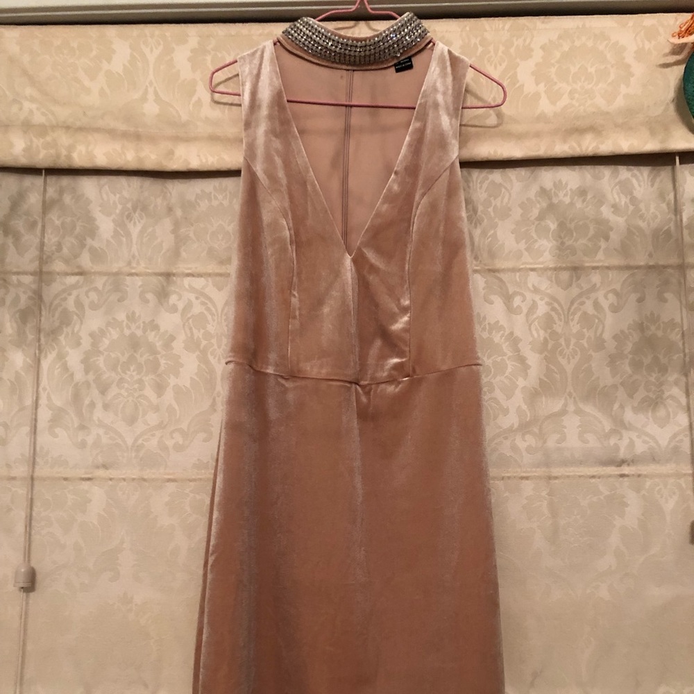 Pink Velvet Party Dress with jeweled choker neck